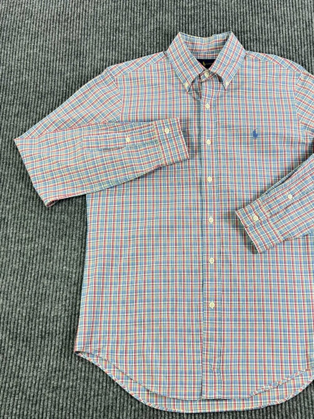 Vintage Polo Ralph Lauren Shirt Men XL Button Down SS Classic Blue Red Checkers